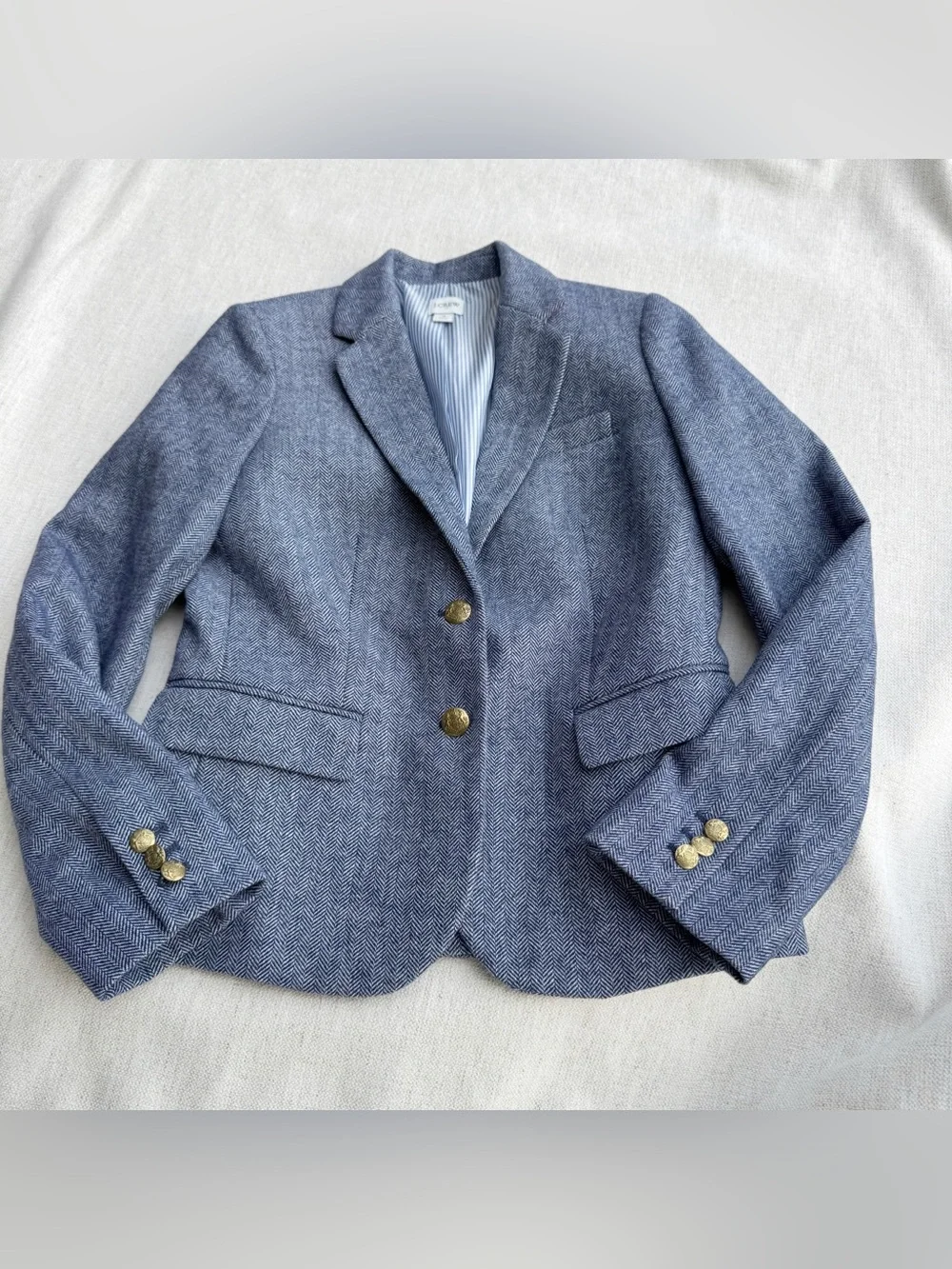 J Crew women's Herringbone wool-blend schoolboy blazer long sleeve size 4 blue
